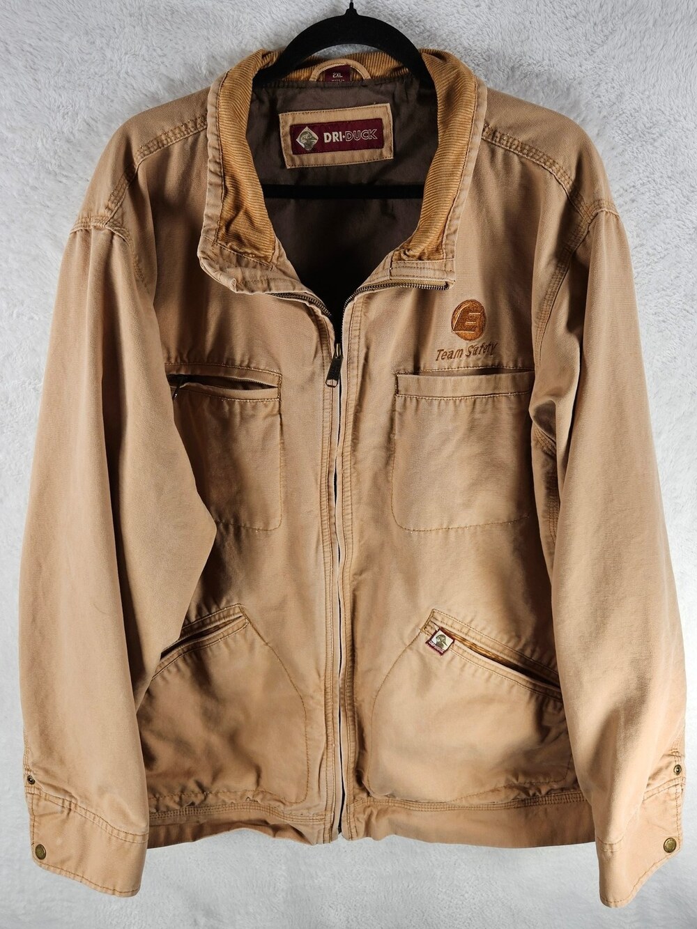 Dri Duck Work Jacket Canvas Tan Corduroy Collar Men's Size 2XL